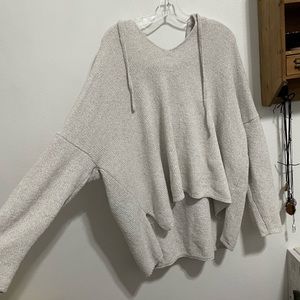 Grey drawstring + hooded sweatshirt